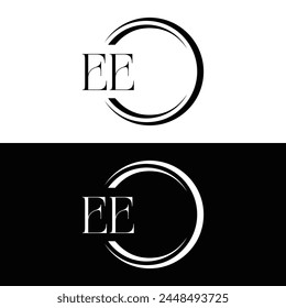 EE logo. E E design. White EE letter. EE, E E letter logo design. Initial letter EE linked circle uppercase monogram logo.