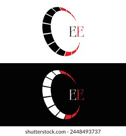 EE logo. E E design. White EE letter. EE, E E letter logo design. Initial letter EE linked circle uppercase monogram logo.