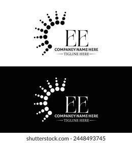 EE logo. E E design. White EE letter. EE, E E letter logo design. Initial letter EE linked circle uppercase monogram logo.