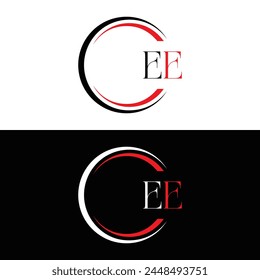 EE logo. E E design. White EE letter. EE, E E letter logo design. Initial letter EE linked circle uppercase monogram logo.