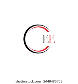 EE logo. E E design. White EE letter. EE, E E letter logo design. Initial letter EE linked circle uppercase monogram logo.