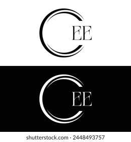 EE logo. E E design. White EE letter. EE, E E letter logo design. Initial letter EE linked circle uppercase monogram logo.