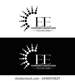 EE logo. E E design. White EE letter. EE, E E letter logo design. Initial letter EE linked circle uppercase monogram logo.