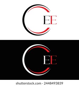 EE logo. E E design. White EE letter. EE, E E letter logo design. Initial letter EE linked circle uppercase monogram logo.