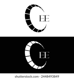 EE logo. E E design. White EE letter. EE, E E letter logo design. Initial letter EE linked circle uppercase monogram logo.