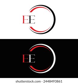 EE logo. E E design. White EE letter. EE, E E letter logo design. Initial letter EE linked circle uppercase monogram logo.