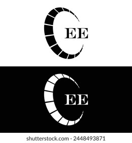 EE logo. E E design. White EE letter. EE, E E letter logo design. Initial letter EE linked circle uppercase monogram logo.