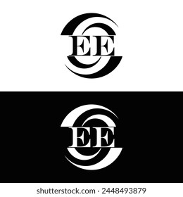 Siehe Logo. E-Design. Weißer EE-Buchstabe. EE, E E Buchstaben Logo Design. Anfangsbuchstabe EE Verknüpfter Kreis, Monogramm-Logo in Großbuchstaben.