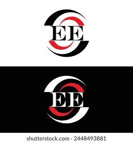 EE logo. E E design. White EE letter. EE, E E letter logo design. Initial letter EE linked circle uppercase monogram logo.