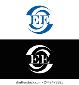 EE logo. E E design. White EE letter. EE, E E letter logo design. Initial letter EE linked circle uppercase monogram logo.