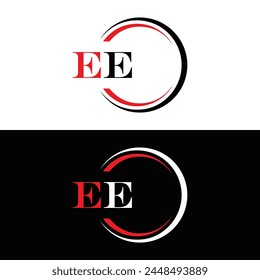 EE logo. E E design. White EE letter. EE, E E letter logo design. Initial letter EE linked circle uppercase monogram logo.