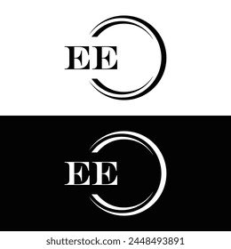 EE logo. E E design. White EE letter. EE, E E letter logo design. Initial letter EE linked circle uppercase monogram logo.