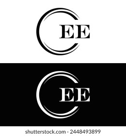 EE logo. E E design. White EE letter. EE, E E letter logo design. Initial letter EE linked circle uppercase monogram logo.