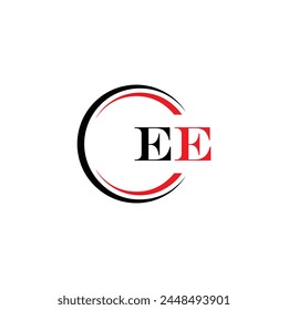 EE logo. E E design. White EE letter. EE, E E letter logo design. Initial letter EE linked circle uppercase monogram logo.