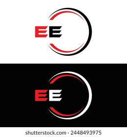 EE logo. E E design. White EE letter. EE, E E letter logo design. Initial letter EE linked circle uppercase monogram logo.