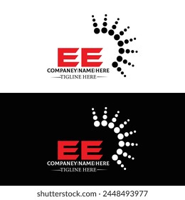 EE logo. E E design. White EE letter. EE, E E letter logo design. Initial letter EE linked circle uppercase monogram logo.