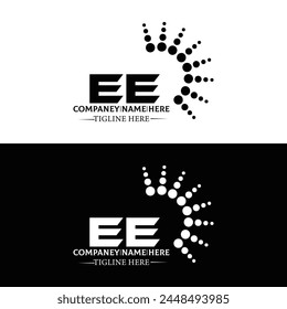 EE logo. E E design. White EE letter. EE, E E letter logo design. Initial letter EE linked circle uppercase monogram logo.