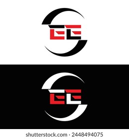 EE logo. E E design. White EE letter. EE, E E letter logo design. Initial letter EE linked circle uppercase monogram logo.