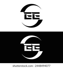 EE logo. E E design. White EE letter. EE, E E letter logo design. Initial letter EE linked circle uppercase monogram logo.