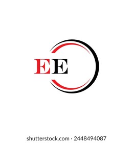 EE logo. E E design. White EE letter. EE, E E letter logo design. Initial letter EE linked circle uppercase monogram logo.