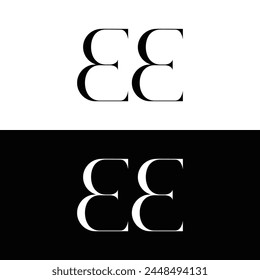 EE logo. E E design. White EE letter. EE, E E letter logo design. Initial letter EE linked circle uppercase monogram logo.