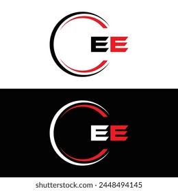 EE logo. E E design. White EE letter. EE, E E letter logo design. Initial letter EE linked circle uppercase monogram logo.