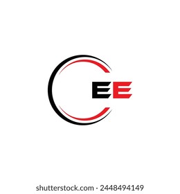 EE logo. E E design. White EE letter. EE, E E letter logo design. Initial letter EE linked circle uppercase monogram logo.