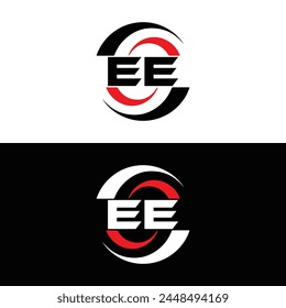 EE logo. E E design. White EE letter. EE, E E letter logo design. Initial letter EE linked circle uppercase monogram logo.