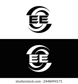 EE logo. E E design. White EE letter. EE, E E letter logo design. Initial letter EE linked circle uppercase monogram logo.