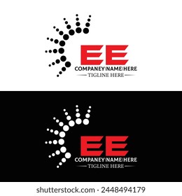 EE logo. E E design. White EE letter. EE, E E letter logo design. Initial letter EE linked circle uppercase monogram logo.