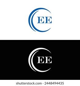 EE logo. E E design. White EE letter. EE, E E letter logo design. Initial letter EE linked circle uppercase monogram logo.