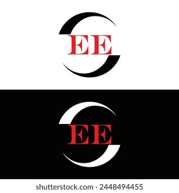 EE logo. E E design. White EE letter. EE, E E letter logo design. Initial letter EE linked circle uppercase monogram logo.