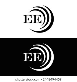 EE logo. E E design. White EE letter. EE, E E letter logo design. Initial letter EE linked circle uppercase monogram logo.