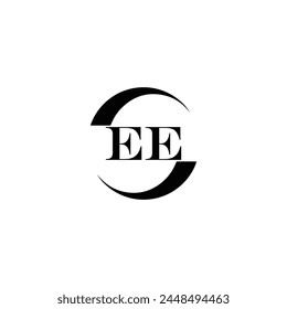 EE logo. E E design. White EE letter. EE, E E letter logo design. Initial letter EE linked circle uppercase monogram logo.