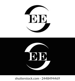 EE logo. E E design. White EE letter. EE, E E letter logo design. Initial letter EE linked circle uppercase monogram logo.