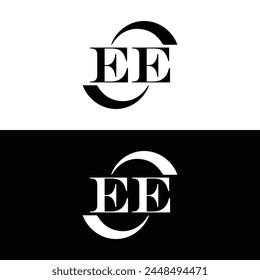 EE logo. E E design. White EE letter. EE, E E letter logo design. Initial letter EE linked circle uppercase monogram logo.