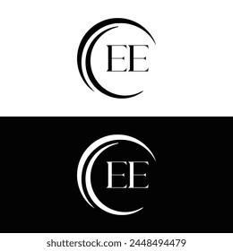 EE logo. E E design. White EE letter. EE, E E letter logo design. Initial letter EE linked circle uppercase monogram logo.