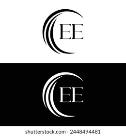 EE logo. E E design. White EE letter. EE, E E letter logo design. Initial letter EE linked circle uppercase monogram logo.