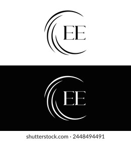 EE logo. E E design. White EE letter. EE, E E letter logo design. Initial letter EE linked circle uppercase monogram logo.