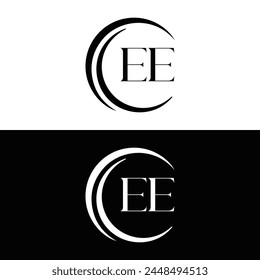 EE logo. E E design. White EE letter. EE, E E letter logo design. Initial letter EE linked circle uppercase monogram logo.