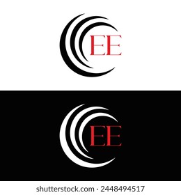 EE logo. E E design. White EE letter. EE, E E letter logo design. Initial letter EE linked circle uppercase monogram logo.