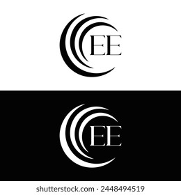 EE logo. E E design. White EE letter. EE, E E letter logo design. Initial letter EE linked circle uppercase monogram logo.