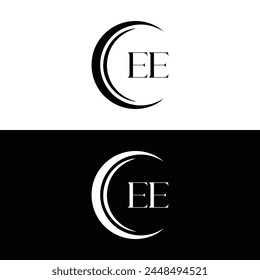 EE logo. E E design. White EE letter. EE, E E letter logo design. Initial letter EE linked circle uppercase monogram logo.