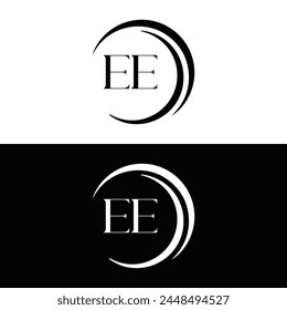 EE logo. E E design. White EE letter. EE, E E letter logo design. Initial letter EE linked circle uppercase monogram logo.