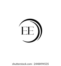 EE logo. E E design. White EE letter. EE, E E letter logo design. Initial letter EE linked circle uppercase monogram logo.