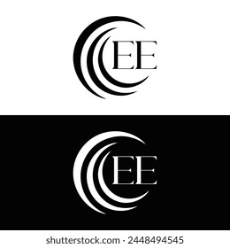 EE logo. E E design. White EE letter. EE, E E letter logo design. Initial letter EE linked circle uppercase monogram logo.