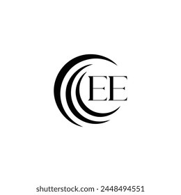 EE logo. E E design. White EE letter. EE, E E letter logo design. Initial letter EE linked circle uppercase monogram logo.