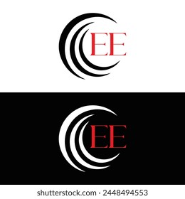 EE logo. E E design. White EE letter. EE, E E letter logo design. Initial letter EE linked circle uppercase monogram logo.