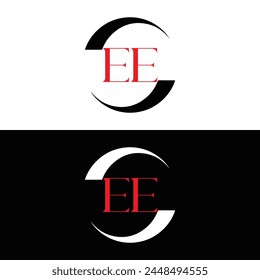 Siehe Logo. E-Design. Weißer EE-Buchstabe. EE, E E Buchstaben Logo Design. Anfangsbuchstabe EE Verknüpfter Kreis, Monogramm-Logo in Großbuchstaben.