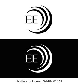 EE logo. E E design. White EE letter. EE, E E letter logo design. Initial letter EE linked circle uppercase monogram logo.